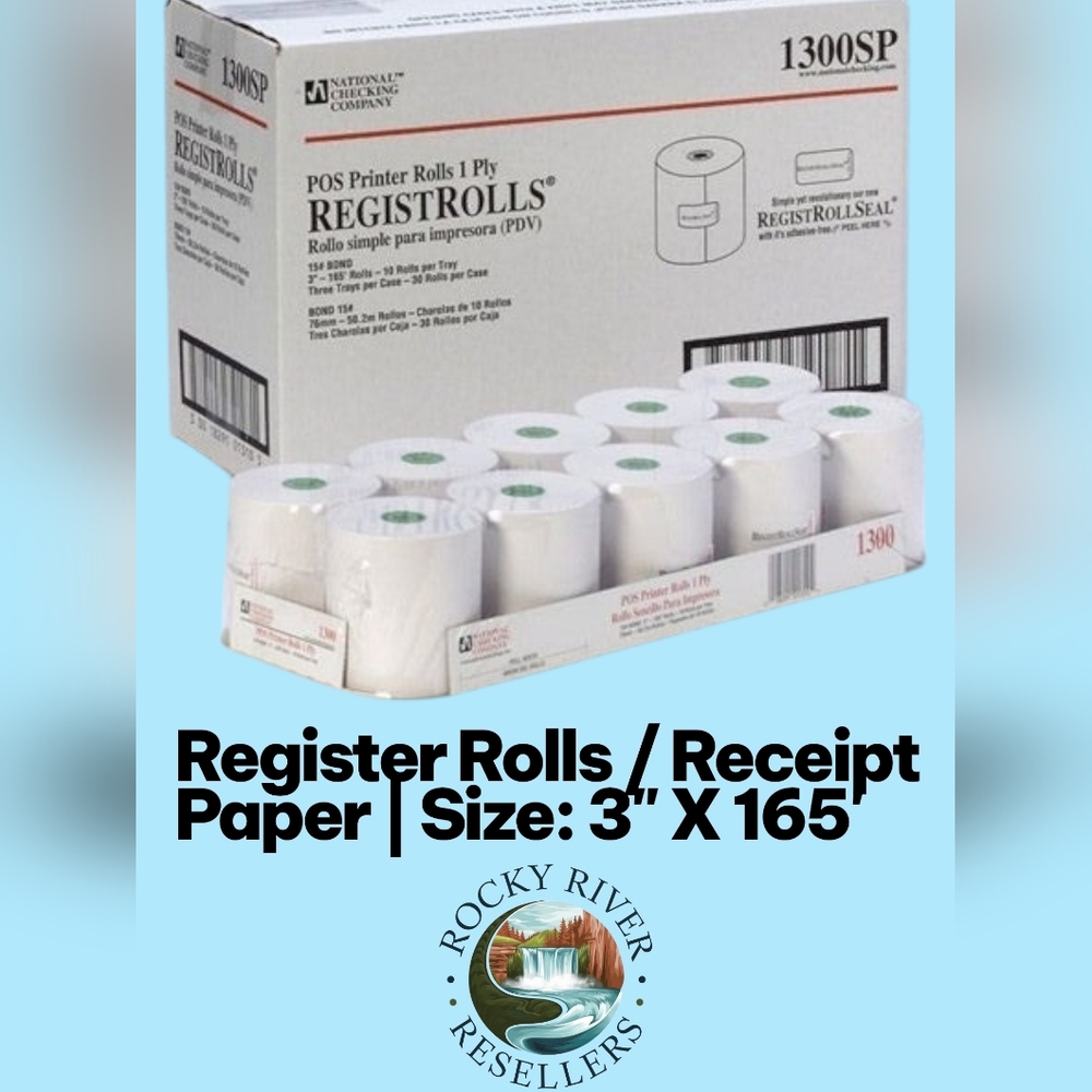 Receipt Rolls / Receipt Paper | 10 Rolls | Size: 3" x 165' | 1300SP | National C